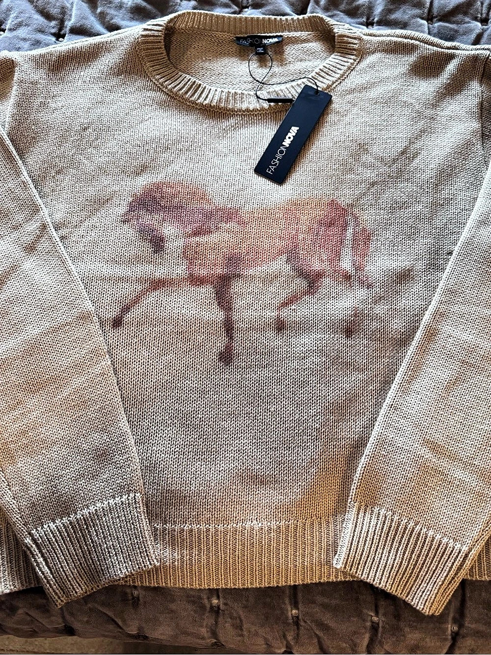 Fashion Nova Horse Girl Sweater Horse Graphic Crew Neck Sweater in Brown XL NWT